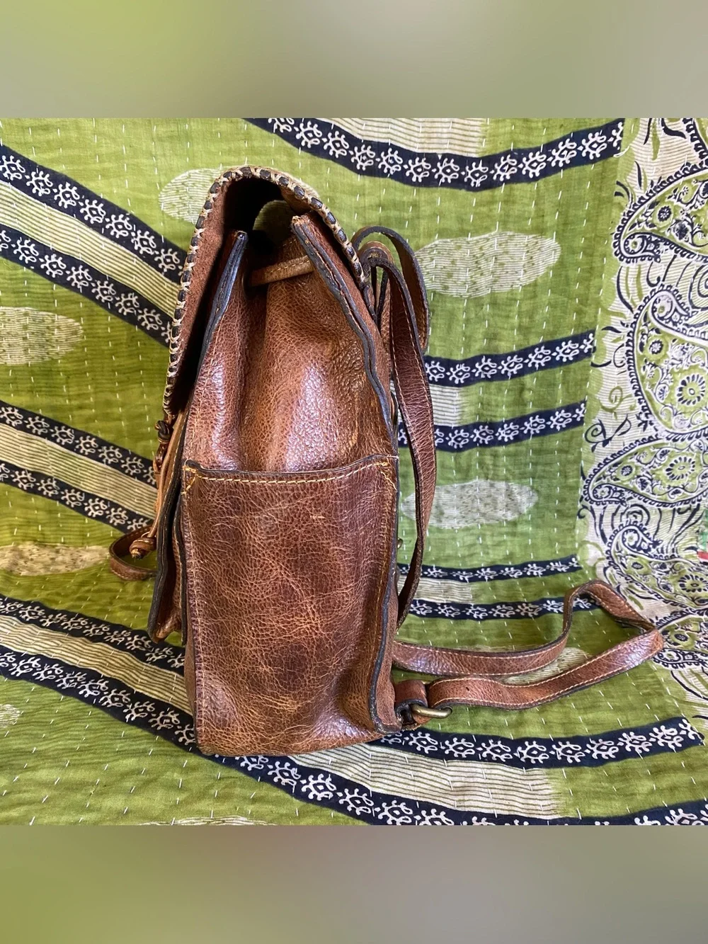 Patricia Nash Distressed Cognac Jovanna Embossed Leather Backpack Western Boho